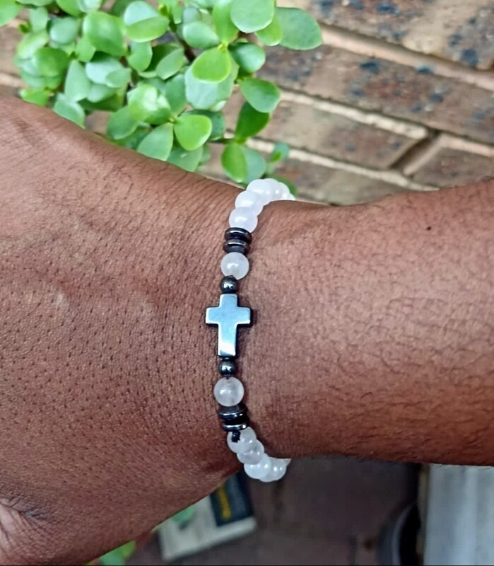 Rose quartz &amp; Hematite bead elastic bracelet 