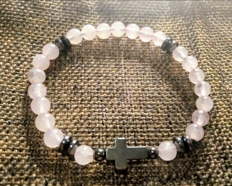 Rose quartz &amp; Hematite bead elastic bracelet 