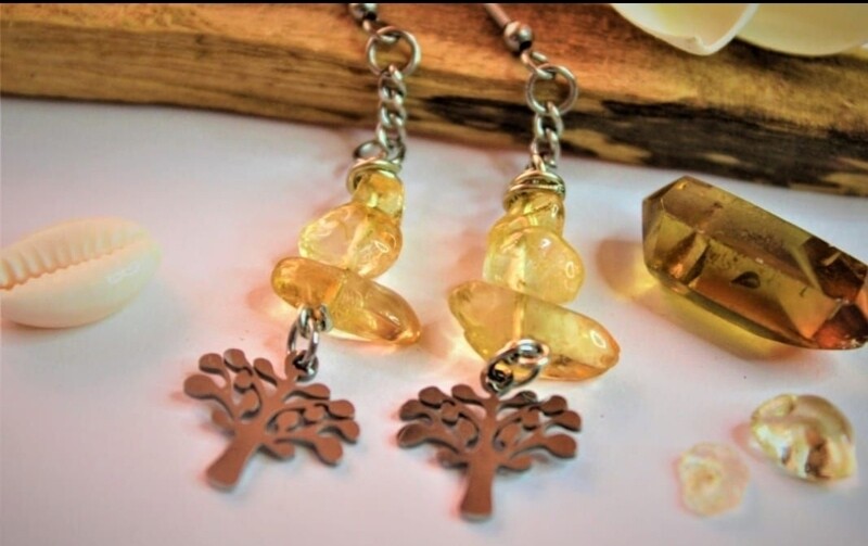 Citrine Trea of life stainless steel earrings 
