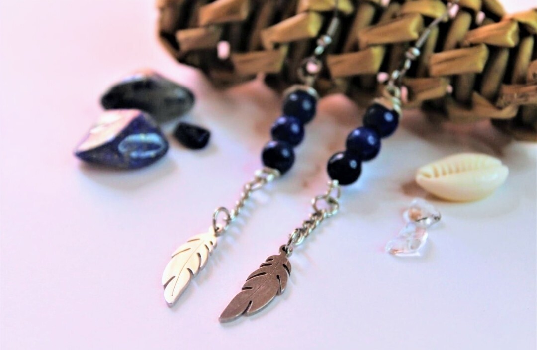 Lapis Lazuli Leaf stainless steel earrings 