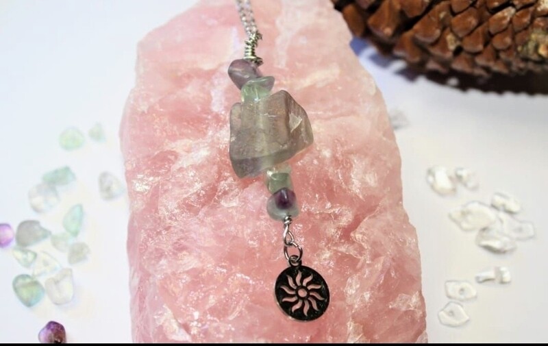 Rainbow Flourite stainless steel necklace 