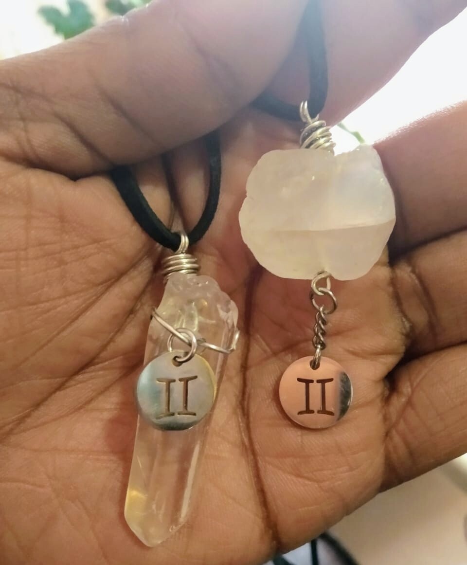Clear quartz &amp; Zodiac sign necklace  (for balance)