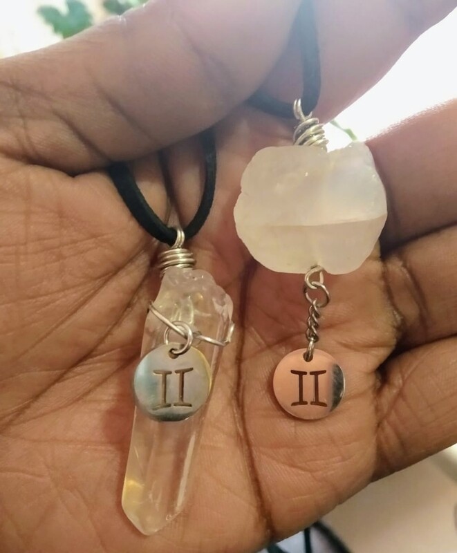 Clear quartz &amp; Zodiac sign necklace  (for balance)