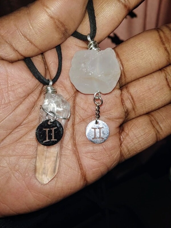 Clear quartz &amp; Zodiac sign necklace  (for balance)