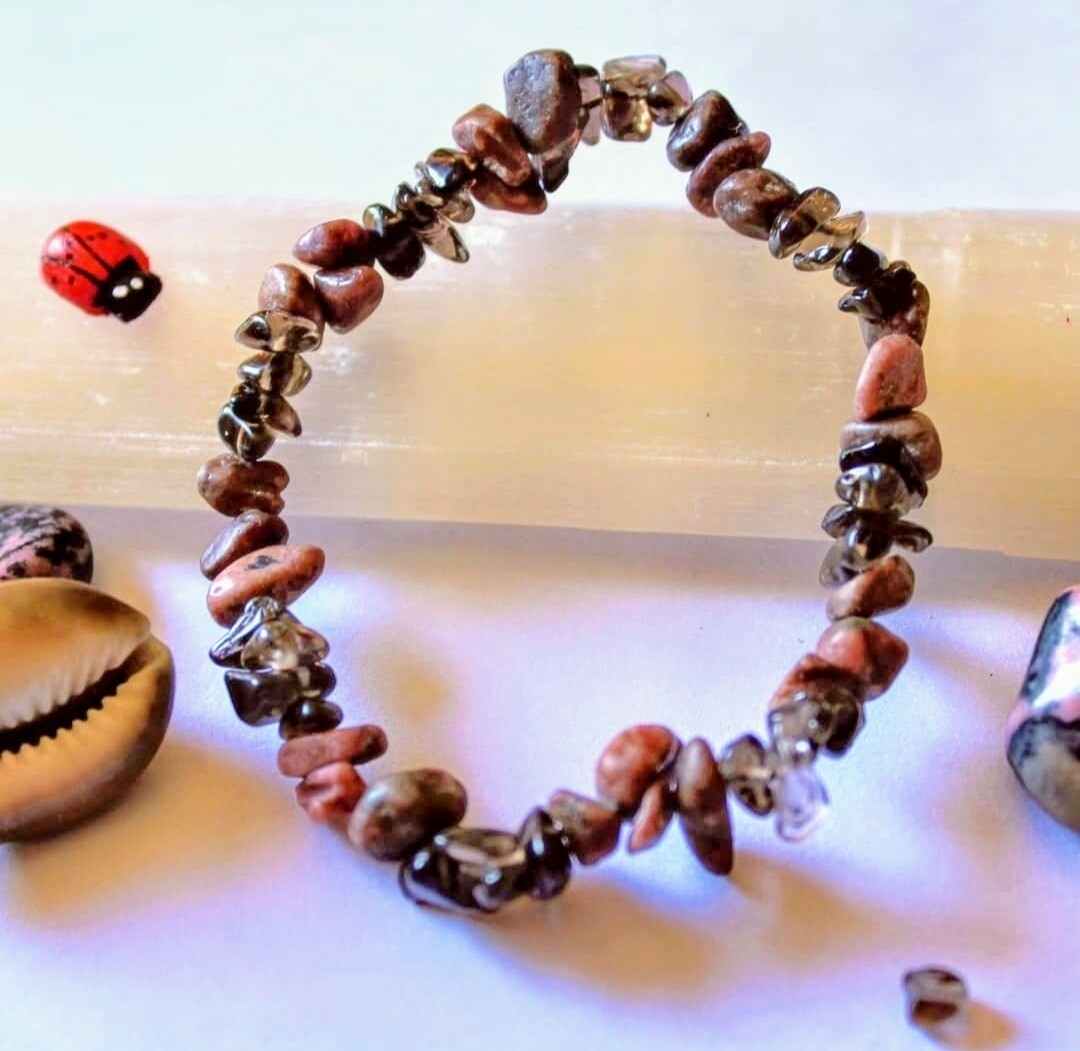 Rhodonite and Smokey quartz elastic bracelet