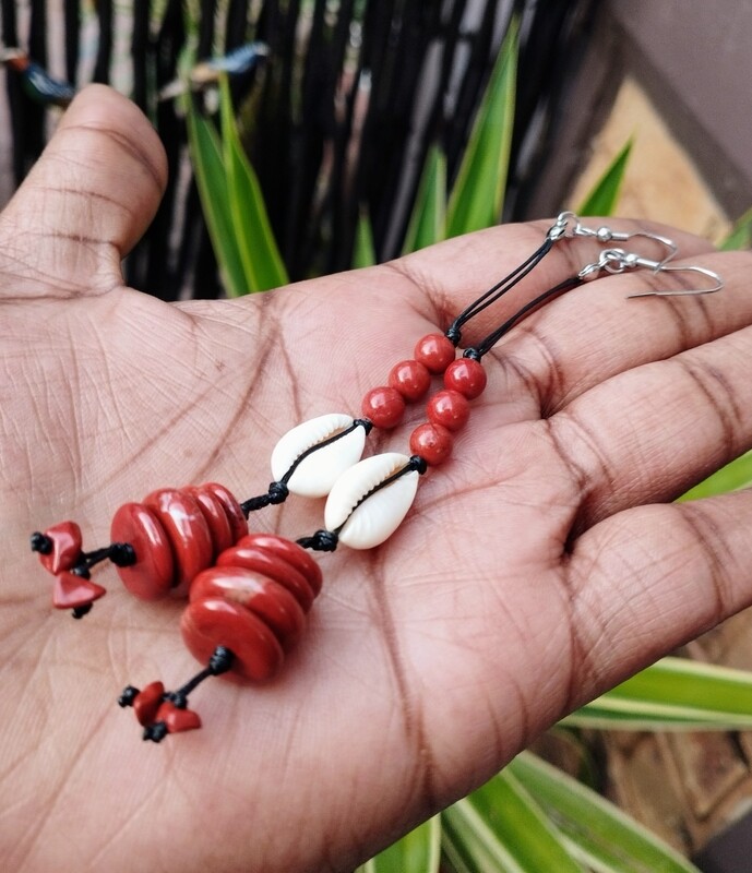 Red Jasper Cowrie Shell earrings (for confidence and energy)