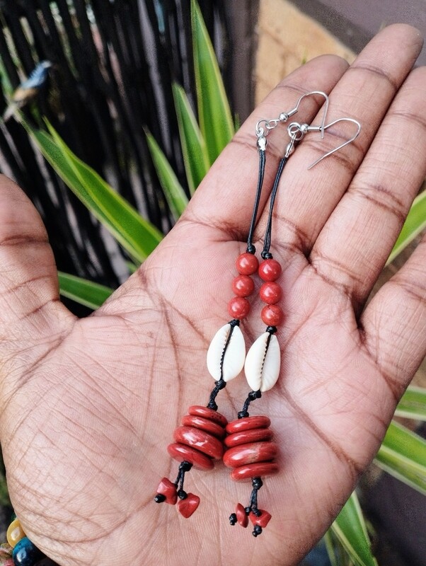 Red Jasper Cowrie Shell earrings (for confidence and energy)