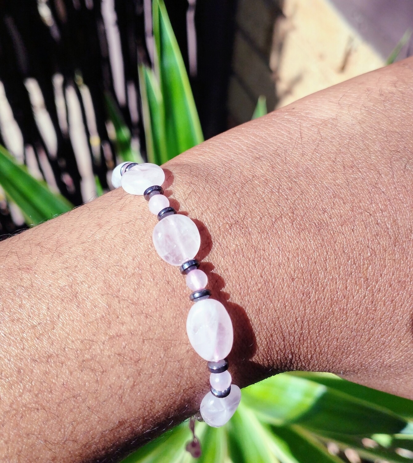 Rose quartz &amp; Hematite adjustable bracelet 
