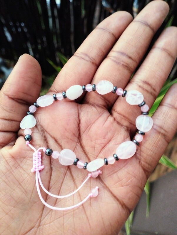 Rose quartz &amp; Hematite adjustable bracelet 