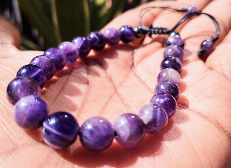 Amethyst bead elastic/adjustable bracelet