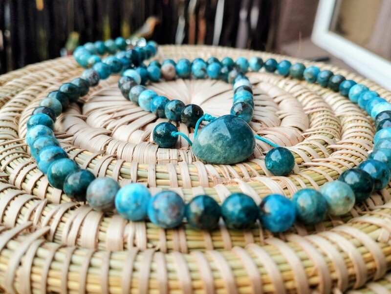 Blue Apatite 8mm bead necklace &amp; bracelet set