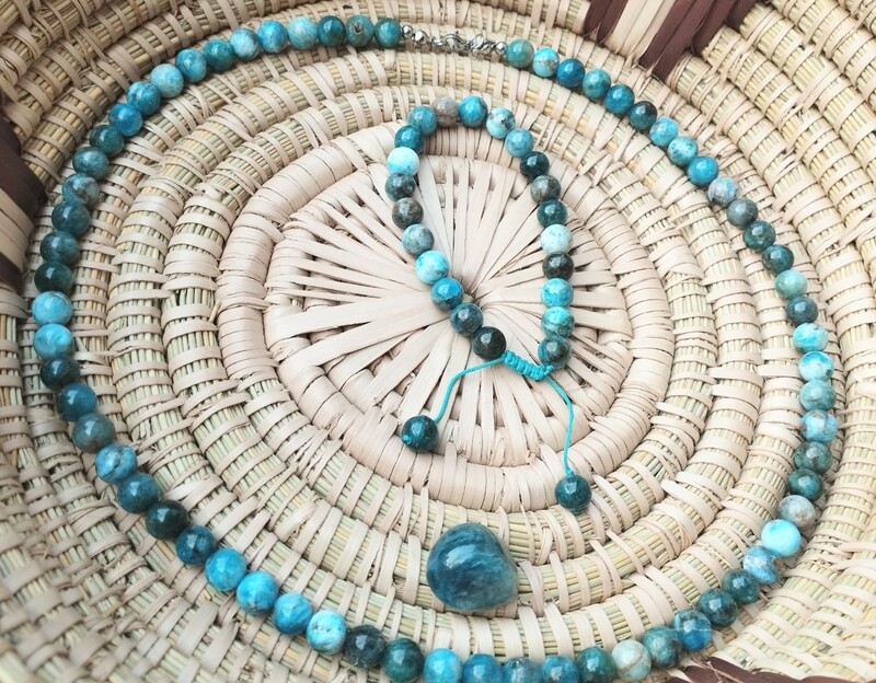 Blue Apatite 8mm bead necklace &amp; bracelet set