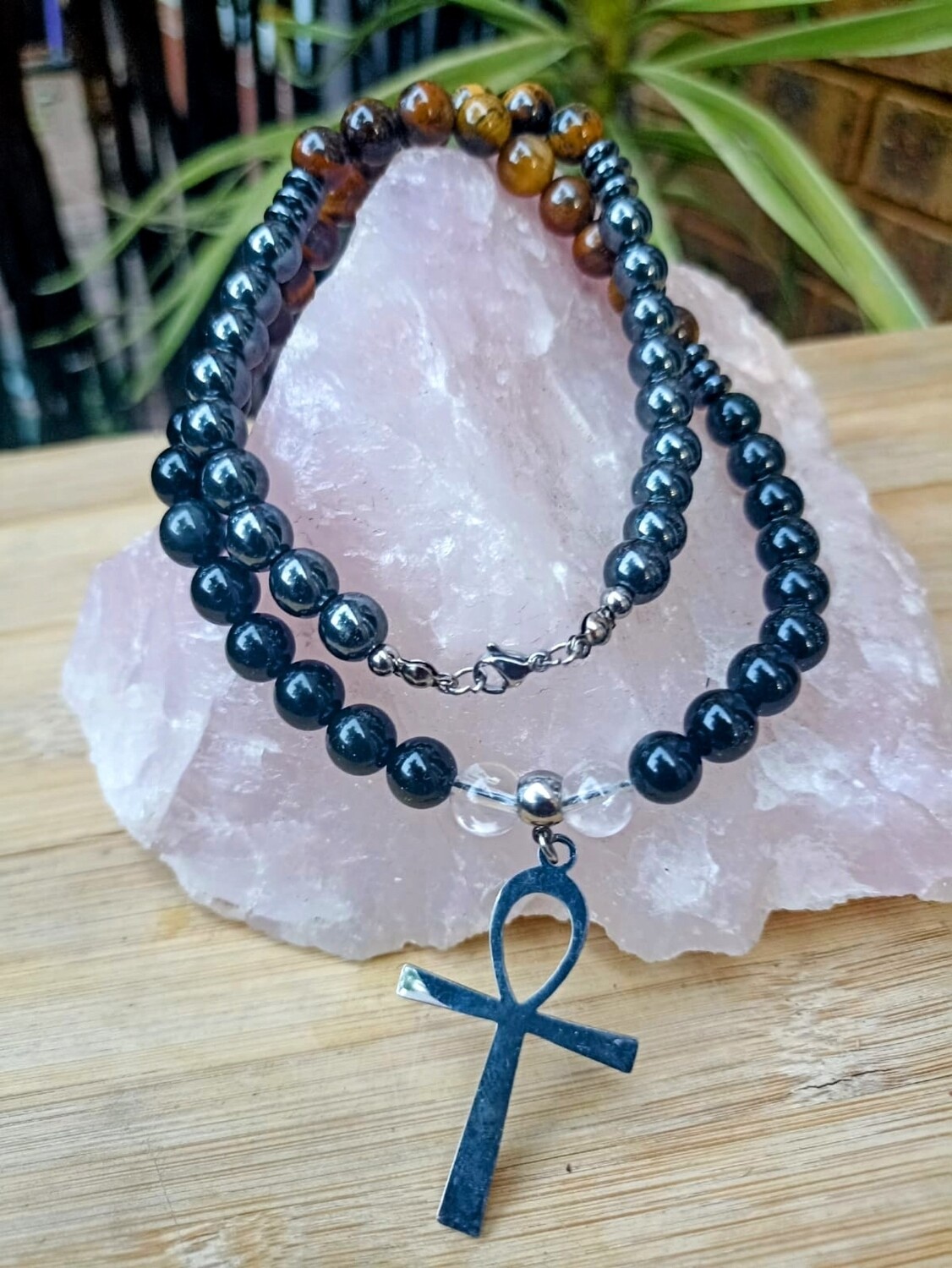 Triple protection 8mm bead Ankh Necklace