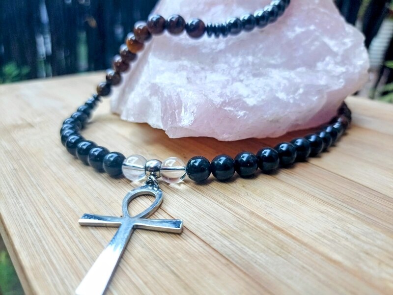 Triple protection 8mm bead Ankh Necklace