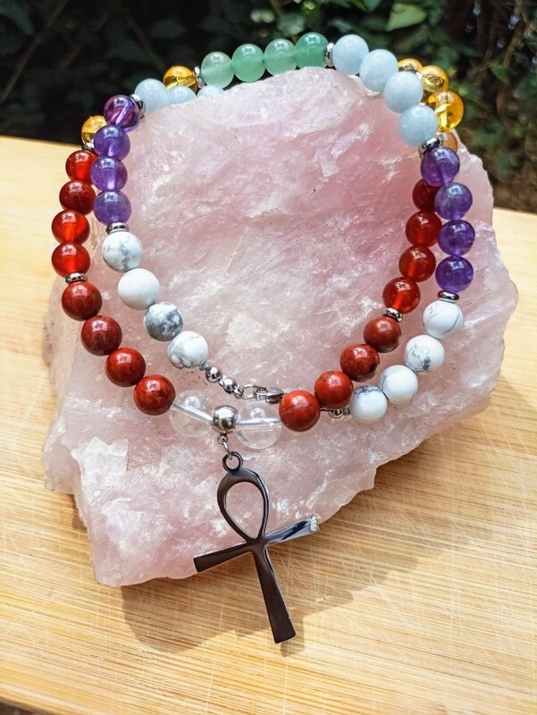 7 Chakra Necklace – Ankh Crystal Bead Necklace