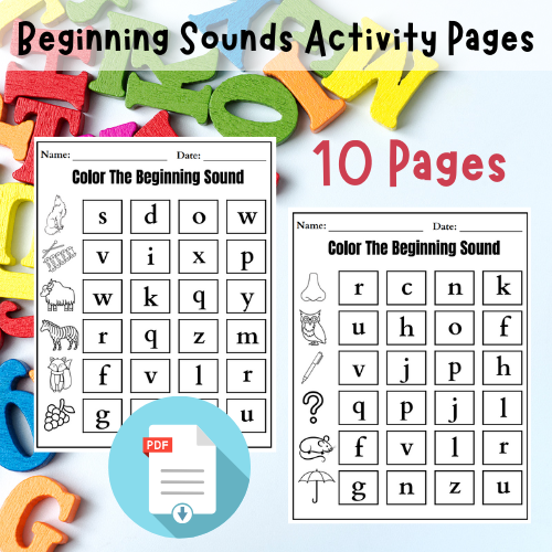 Teaching Beginning Sounds - Color the Beginning Sound Coloring Worksheets, 10 pages
