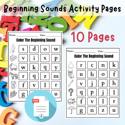 Teaching Beginning Sounds - Color the Beginning Sound Coloring Worksheets, 10 pages