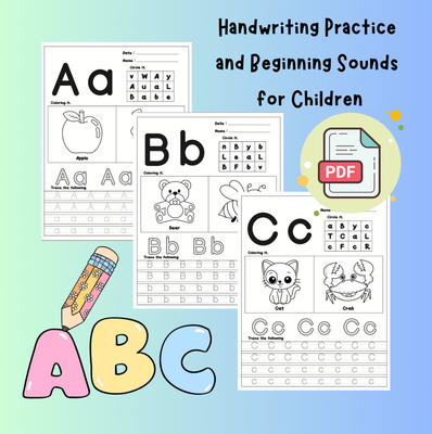 Handwriting Practice and Beginning Sounds for Children