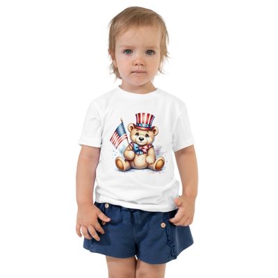 Patriotic Bear Toddler T-Shirt – Adorable 4th of July Outfit for Boys and Girls