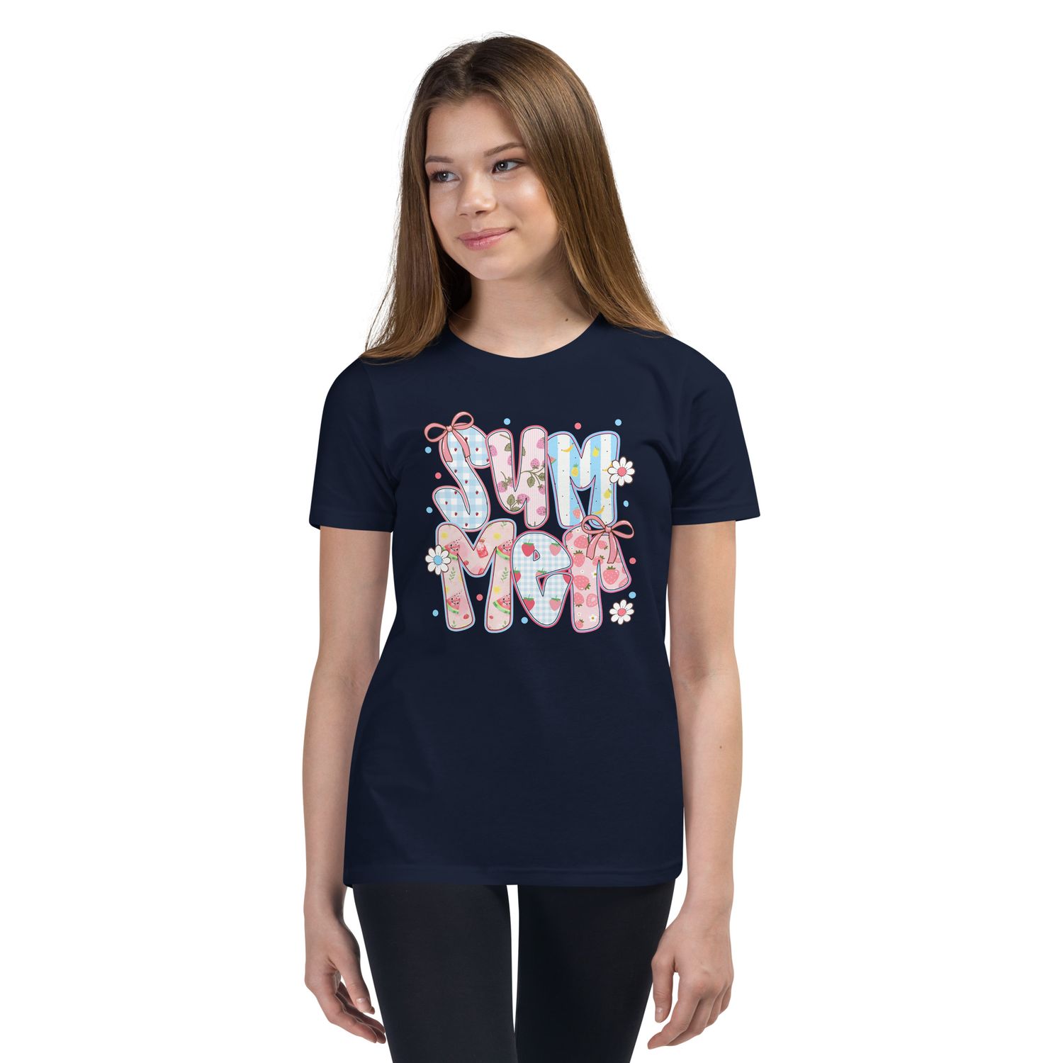 Youth Girls Bella + Canvas Summer T-Shirt – Floral Graphic Tee – Cute Pre-Shrunk Cotton Shirt in 8 Colors (XS–XL)