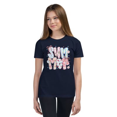 Youth Girls Bella + Canvas Summer T-Shirt – Floral Graphic Tee – Cute Pre-Shrunk Cotton Shirt in 8 Colors (XS–XL)