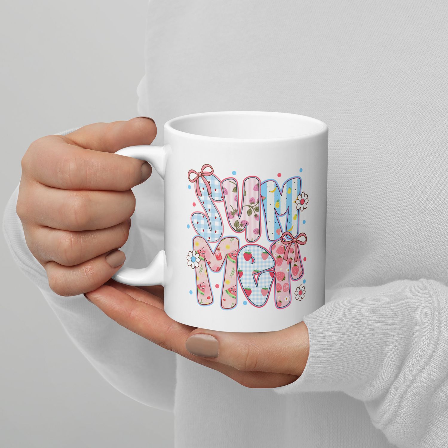 Floral Summer Ceramic Mug – White Glossy Mug in 11oz, 15oz, or 20oz | Double-Sided Summer Design | Dishwasher &amp; Microwave Safe