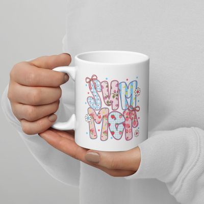Floral Summer Ceramic Mug – White Glossy Mug in 11oz, 15oz, or 20oz | Double-Sided Summer Design | Dishwasher &amp; Microwave Safe