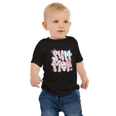 Toddler Summer T-Shirt – Cute Floral Design – Bella + Canvas Baby Tee – 6m to 24m – White, Pink, Blue, Black – Lightweight Cotton