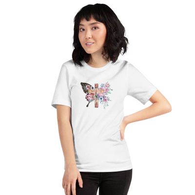 Faith Butterfly &amp; Floral Cross T-Shirt for Women – Christian Graphic Tee