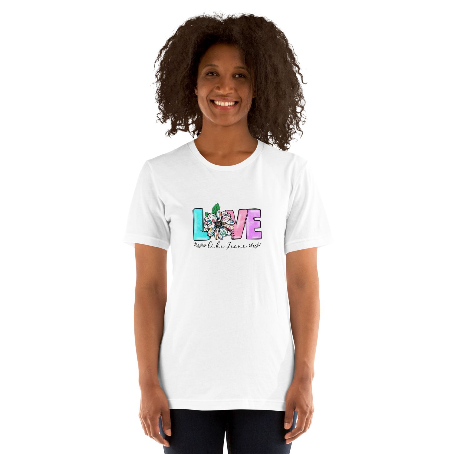 LOVE Like Jesus T-Shirt for Women – Bella + Canvas Unisex Staple Tee – Floral Christian Graphic Tee