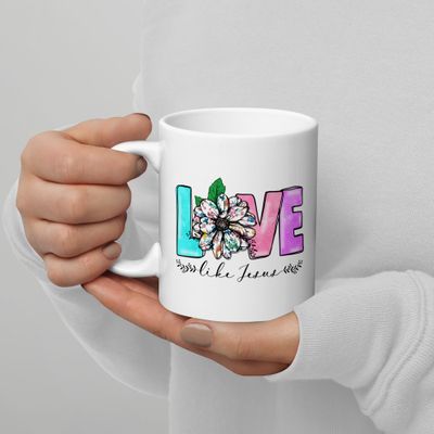 Love Like Jesus White Ceramic Glossy Coffee Mug - Available in 11oz, 15oz, &amp; 20oz Sizes