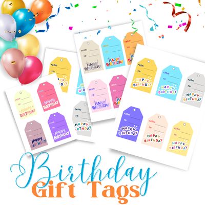 Printable Birthday Gift Tags – 30 Colorful Tags | Instant Download | Happy Birthday Gift Label Set