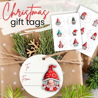 Printable Christmas Gift Tags – Set of 12 Cute Gnome Tags | Holiday Gift Label PDF | Instant Download