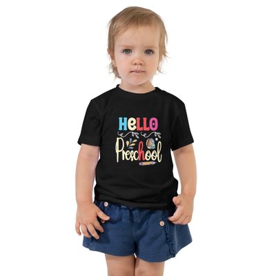 Hello Preschool Toddler T-Shirt – Back to School Shirt for Kids | 100% Cotton | Sizes 2T–5T | Black Only
