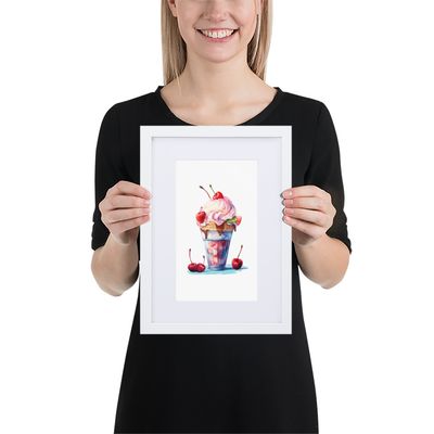 Framed Ice Cream Art Print – Sweet Dessert Wall Decor with Mat Board (Multiple Sizes)