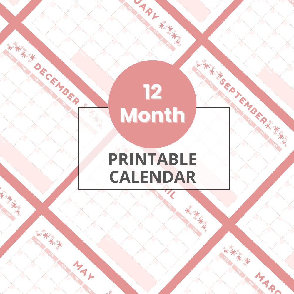 Minimalist 12-Month Printable Calendar | Undated Monthly Planner PDF | Simple Aesthetic Calendar Template for Home, School, or Office