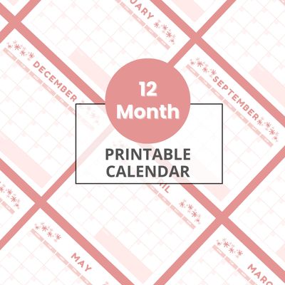 Minimalist 12-Month Printable Calendar | Undated Monthly Planner PDF | Simple Aesthetic Calendar Template for Home, School, or Office