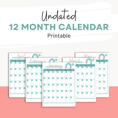 Good Vibes Undated 12-Month Calendar | Rainbow Printable Monthly Planner | Minimalist Boho Calendar PDF | Instant Download
