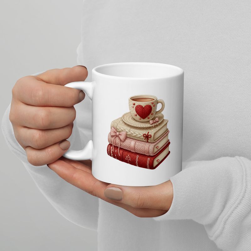 Crochet Lover Coffee Mug – Cozy Books &amp; Heart Design | White Ceramic Mug (11oz, 15oz, 20oz)
