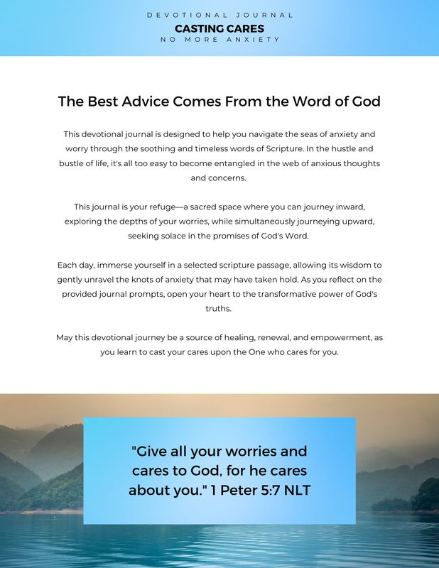 Casting Cares: No More Anxiety – 20-Day Devotional Journal