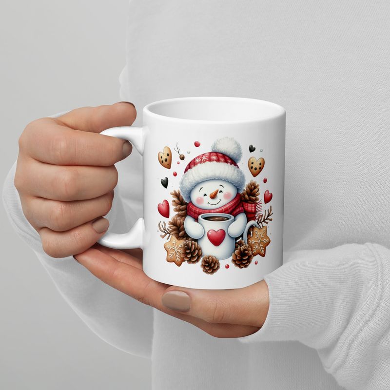 Cozy Snowman Coffee Mug – White Glossy Ceramic Winter Mug (11oz, 15oz, 20oz)