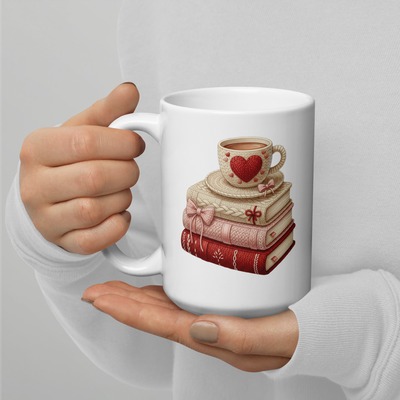 Crochet Lover Coffee Mug – Cozy Books &amp; Heart Design | White Ceramic Mug (11oz, 15oz, 20oz)