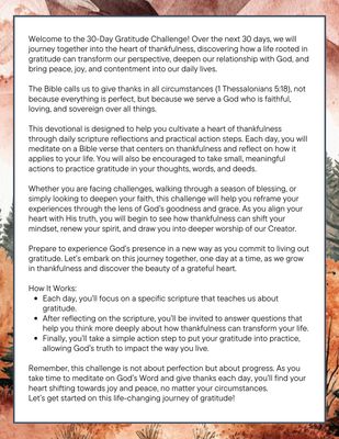 Gratitude:  30 Day Challenge