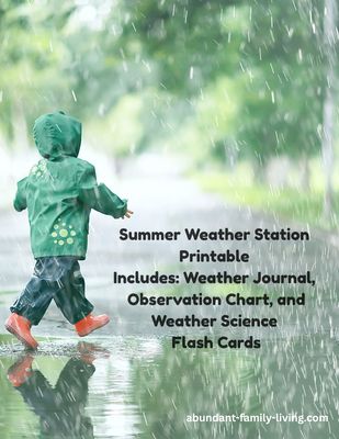 Summer Weather Station Printable for Kids | Weather Journal, Weekly Observation Chart &amp; Weather Vocabulary Flash Cards | Homeschool Science Activity
