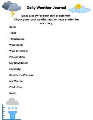 Summer Weather Station Printable for Kids | Weather Journal, Weekly Observation Chart &amp; Weather Vocabulary Flash Cards | Homeschool Science Activity