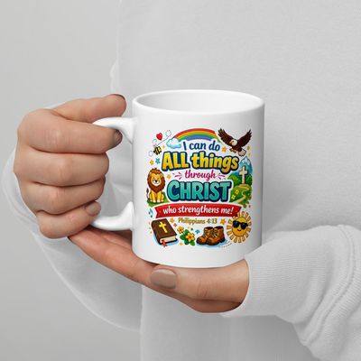 Christian Proverbs 3:5 coffee mug held in hands, featuring “Trust in the Lord with all your heart” Bible verse design, inspir
