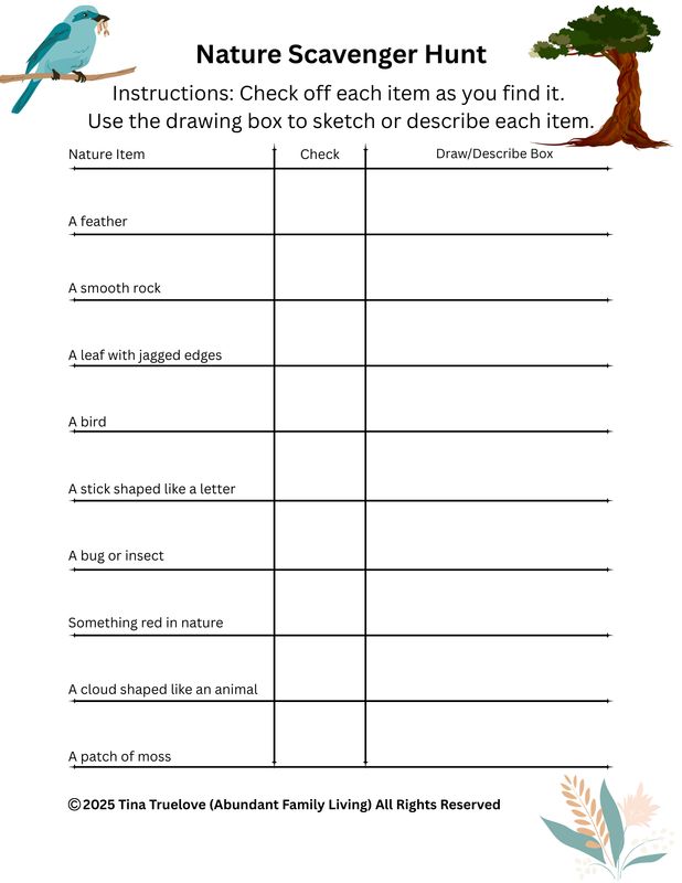 Nature Scavenger Hunt Printable for Kids | Outdoor Learning Activity | Homeschool Nature Study Worksheet | Summer Nature Hunt PDF