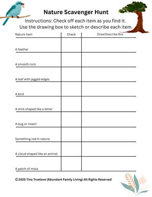 Nature Scavenger Hunt Printable for Kids | Outdoor Learning Activity | Homeschool Nature Study Worksheet | Summer Nature Hunt PDF