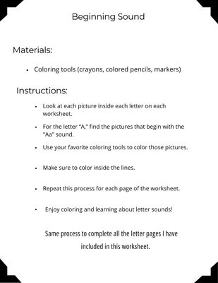 Practice Beginning Sounds Learning Packet – Alphabet Letter Sounds A to Z