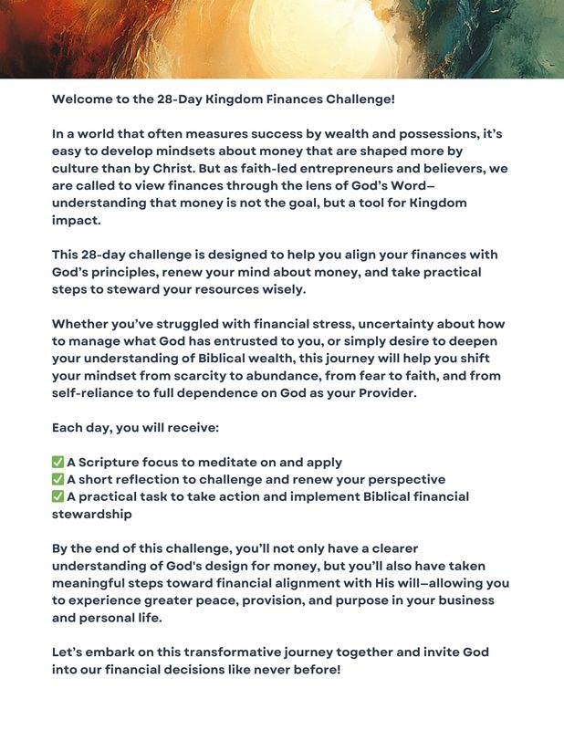 Kingdom Finances Challenge:  28 Day Devotional Journal